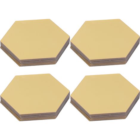 Lot de 4 stickers muraux miroir acrylique hexagonaux dorés 12,6cm, déco autocollante amovible pour fond de décoration intérieure (1/5)