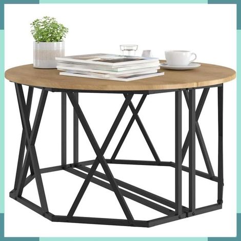 Table basse - 868254 - Chêne artisanal - Bois d'ingénierie & acier - 80 x 80 x 42 cm (1/5)