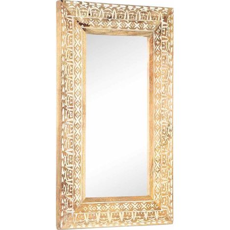 Miroir sculpté à la main-Miroir décoratif 80x50x2,6 cm Bois de manguier solide 361494 (1/5)