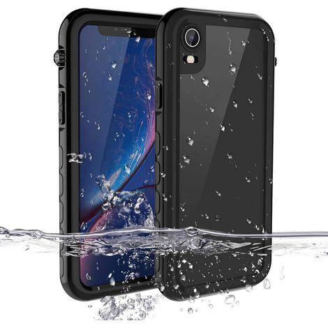 Compatible avec la coque de téléphone portable iPhone XR étanche et antichoc, entièrement scellée sous l'eau, film protecteur noir intégré. (1/5)