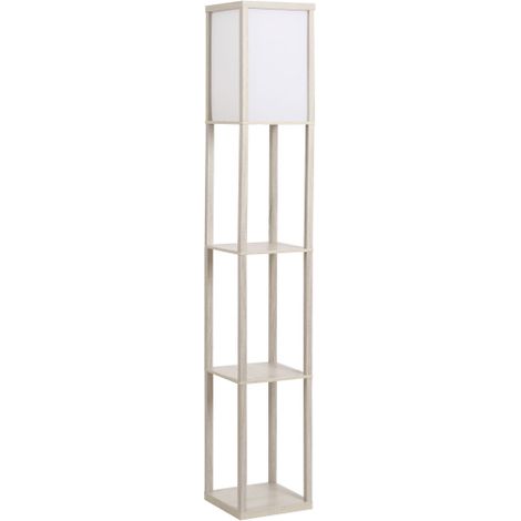 Lampada da terra a tre livelli, illuminazione per interni, portalampada E27, potenza massima 40 watt, portalampada E1, pannello in fibra a media densità, materiale acrilico, finitura rovere e bianca, (1/5)