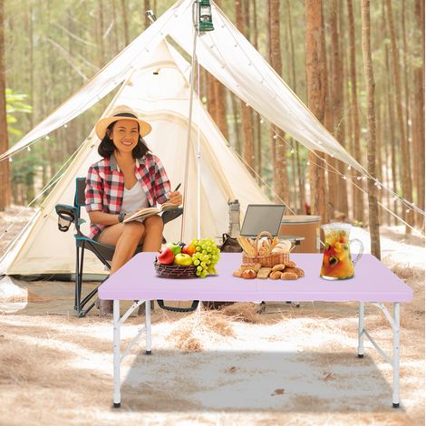 Tragbarer Klapptisch 125 cm höhenverstellbar mit Griff, violetter Kunststoff und Stahl (1/5)