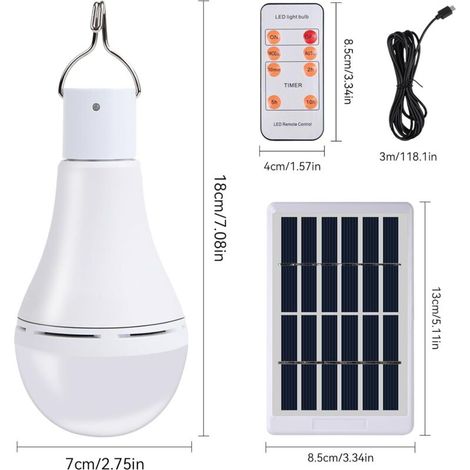 Ampoule Solaire Exterieur Interieur 2PCS Lampe Suspendue avec Panneau Solaire, Capteur Crépusculaire, Solaire/USB Rechargeable Portable Lampe Solaire pour Poulailler Jardin Camping Randonnée (1/4)