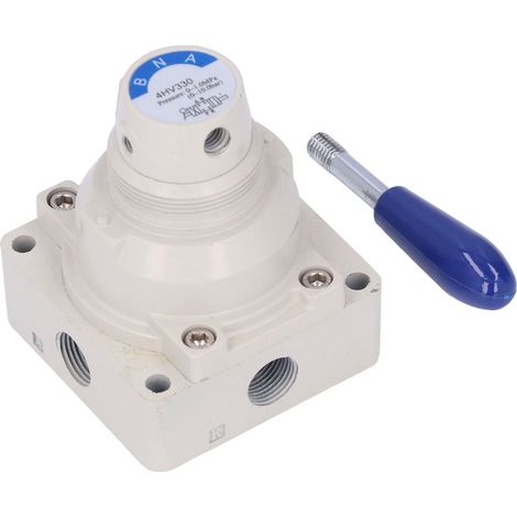 Manette rotative à levier pour vanne pneumatique 4 voies 3 positions, débit d'air réglable 0-1.0 MPa (0-145 Psi), modèle 4HV330-08. (1/5)