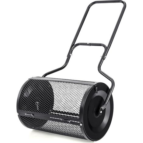 GOPLUS Épandeur de Compost D.68CM Capacité 75L pour Pelouses et Jardin-en Treillis Métallique avec Double Loquets Latéraux Noir (1/5)