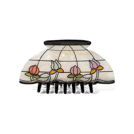 Cute New Creative Stained Glass Lamp Hair Claw Retro Stained Glass Hair Claw - B -