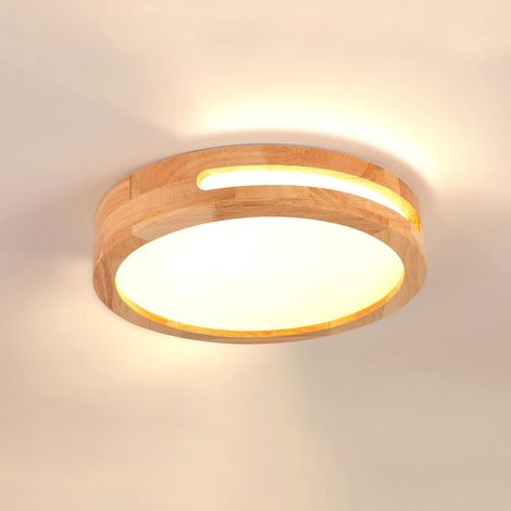 Plafonnier Led en Bois 3000K 24W ø30cm - Lumière Chaude Pour Chambres, Salles de Bains, Salons et Couloirs (1/5)