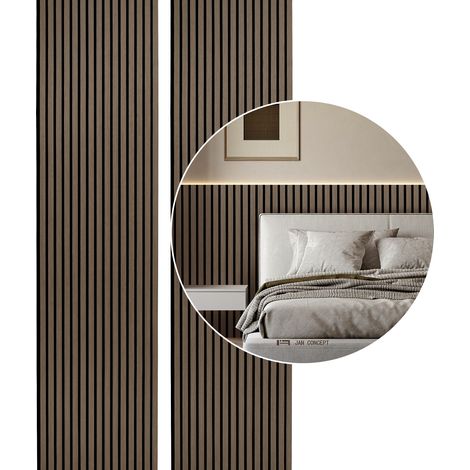 Wolketon Panel acústico de pared Paneles de pared modernos de chapa de madera y fieltro Revestimiento de pared de MDF 2x 120x60x2.1cm nogal