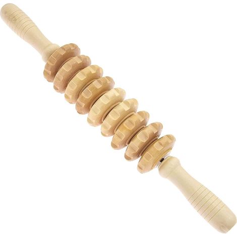 Bâton de massage en bois naturel avec poignée ergonomique, rouleau de détente musculaire pour le cou, les jambes et le corps (1/5)