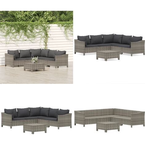 6-tlg. Garten-Lounge-Set mit Kissen Grau Poly Rattan - Gartenmöbel - Loungesessel - Outdoor Möbel - Rattan Gartenmöbel - Garten Lounge Set - Home & Living (1/5)