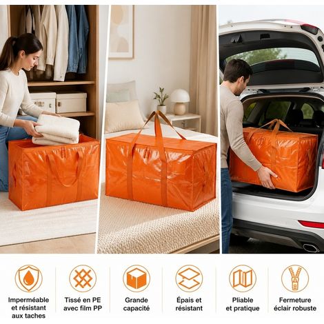 Sac de Déménagement Pliable Imperméable Grande Capacité Orange PP Tissé 69 x 35 x 38 cm (1/5)