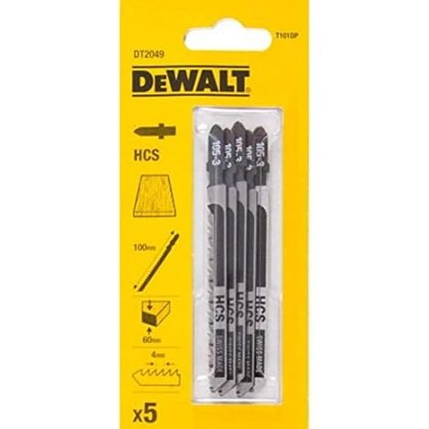 Dewalt – Lame de scie sauteuse HCS 100x4mm – Lot de 5 pièces – Pour bois, panneaux de fibres et plastique – Coupe nette et rapide (1/3)