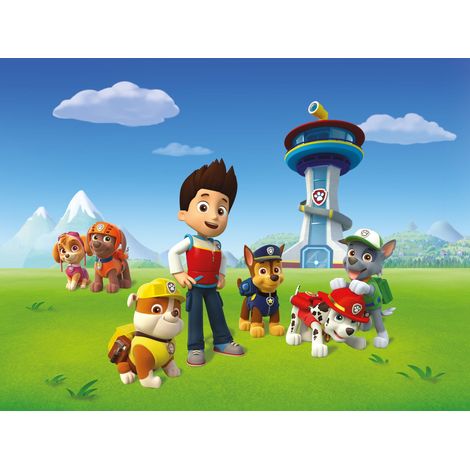 papier peint panoramique PAW Patrol - La Pat' Patrouille bleu, vert et rouge  - Sanders & Sanders (1/4)