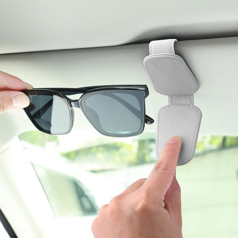 Sonnenbrillenhalter Auto Leder mit Magnetverschluss für Sonnenblende, Grau (1/5)