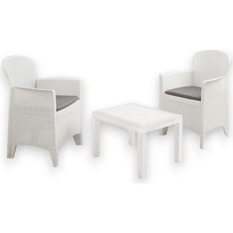 Salotto 2 posti da giardino in resina resistente effetto rattan con tavolino Akita - White (1/4)