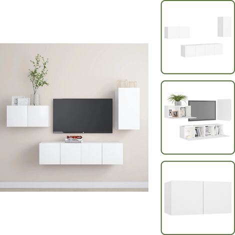 Muebles de almacenamiento - vidaXL Set de muebles de salón TV 4 piezas madera de ingeniería blanco - Muebles de pared