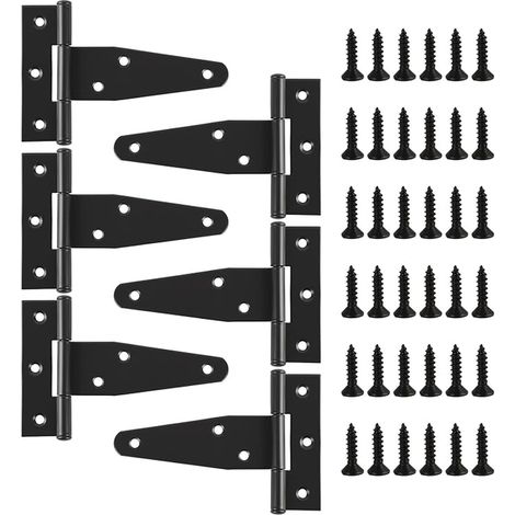 Charnières en T, T-Scharniere, Charnières de Porte Noires en T, 100 X 65mm, Charniere Porte Lourde, Charnière Porte Placard et Porte lourde, Penture pour Porte de Grange, Hangar (1/5)