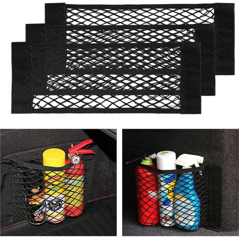 Rete portaoggetti per bagagliaio auto, [3 pezzi 60x25 cm] Borsa organizer per tasche per bagagliaio auto, rete portaoggetti per auto con adesivo magico elastico per bagagliaio auto (1/5)