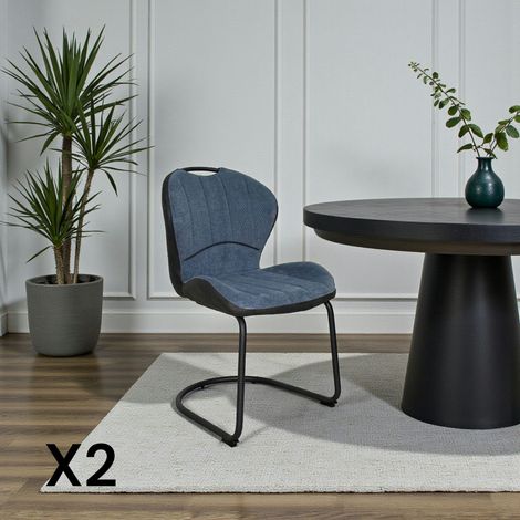 Chaise pied luge bi-matière en tissu bleu (lot de 2) LIGURIE (1/5)