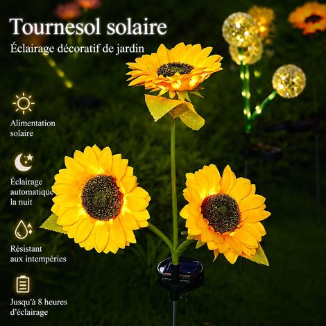 Lampe solaire LED décorative 3 têtes tournesol pour jardin et pelouse réf 3694 200 g – Livraison gratuite