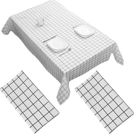 Nappe en PVC à carreaux 137x180 cm imperméable lavable lot de 2 pour intérieur/extérieur