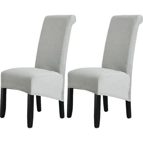 Samt Stuhlhussen 2er Set, abnehmbar & waschbar, hellgrau (1/5)