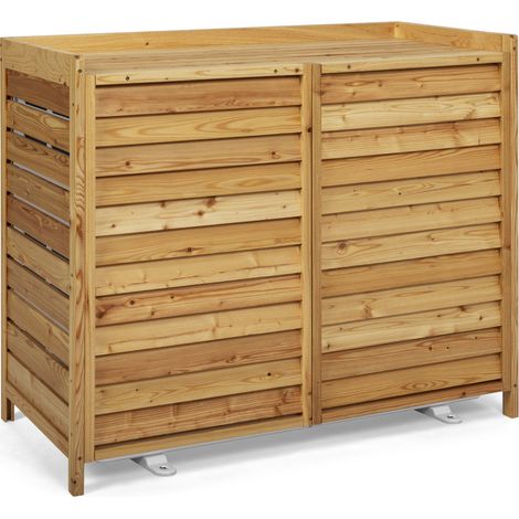 Idmarket – Cache climatiseur en bois de pin naturel 95 x 50 x 80 cm – Protection contre intempéries et débris – Montage facile avec 4 pieds