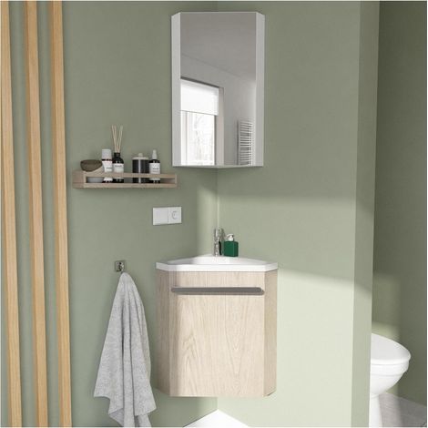 SKINO Eckwaschbecken + Badezimmerschrank