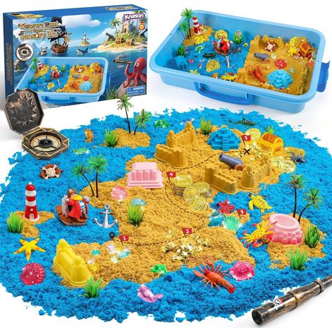 Sable Jouet Magique pour Trésor Chasse avec Phosphorescentes Pierres 1 KG Sable Coloré Sensoriel, Bac à Sable avec Couvercle, Jouets de Trésor Chasse, Longue-vue, pour Enfants 3 4 5 6 Ans (1/5)