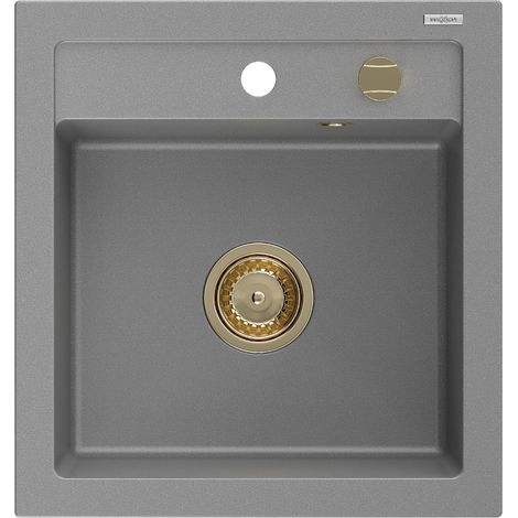 Mexen Vito évier en granit à 1 cuve 520 x 490 mm, Gris, siphon Or - 6503521000-71-G (1/5)