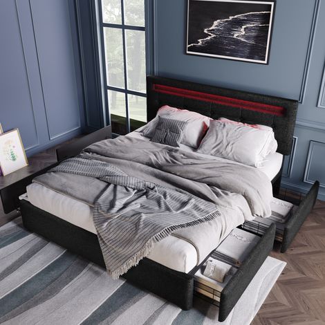 letto matrimoniale contenitore LED 140x200 nero OKMYHOME