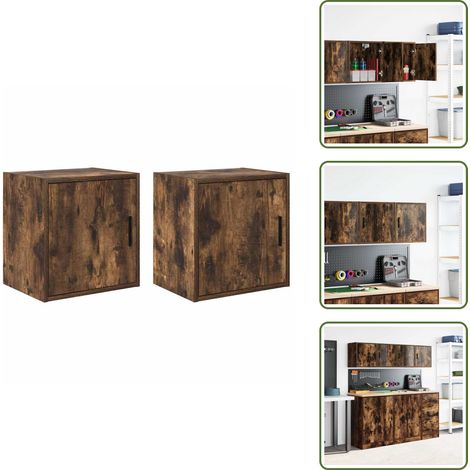 vidaXL Armoires murales de garage 2 pcs chêne fumé bois d'ingénierie (1/5)