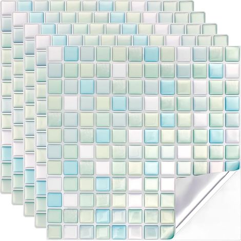 5 Pièces Autocollant de Carrelage en Mosaïque 3D, Carrelage de Dosseret à Décoller et Coller Carreaux Muraux Autoadhésifs Imperméables pour Dosseret de Cuisine, 23.6x23.6cm (1/5)
