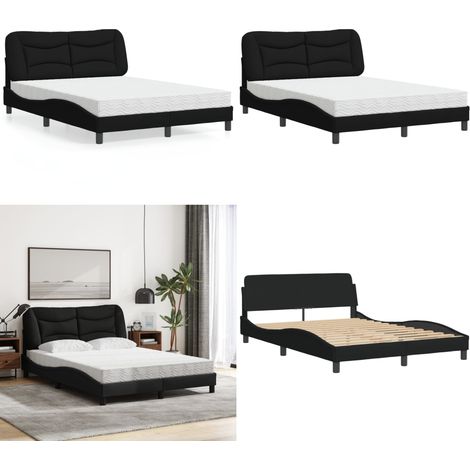 Bett mit Matratze Schwarz 140x200 cm Stoff - Bettsofa - Doppelbett - Boxspringbett - Lattenrost - Schlafzimmermöbel - Home & Living (1/5)