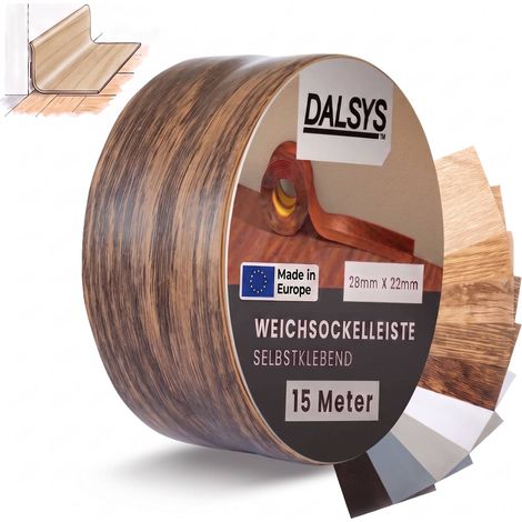 Dalsys Weichsockelleiste selbstklebend Klebeleiste, Abschlussleiste für Fugen in Wohnbereich, Küche, Bad, aus PVC Kunststoff - Kastanie 15m