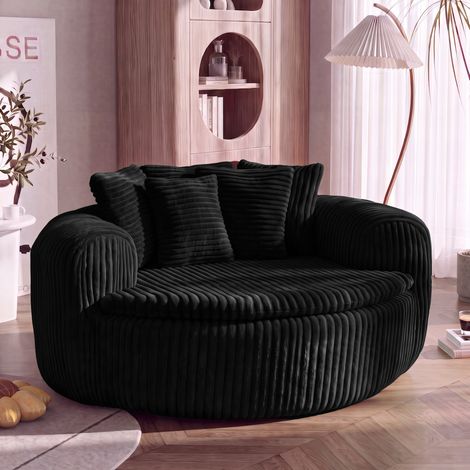 Fauteuil lounge bas en velours côtelé noir 145 x 133 x 59 cm avec 5 coussins REDOM (1/5)