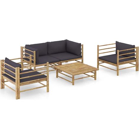 Salon de jardin 5 pcs Ensemble Table et Chaise de Jardin - avec coussins gris foncé Bambou BV652888 - BonneVie (1/5)