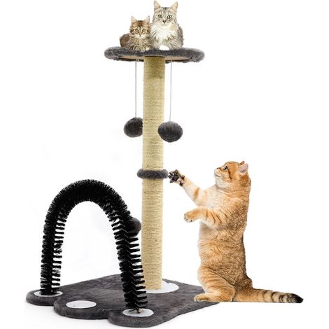 Katzen-Kletterwand Katzenbaum, Kratzbaum, Kletterbaum mit Sisal Kratzsäulen, Plattformen aus Plüsch, Hängender Kugel, Katzenhaarbürste (1/5)