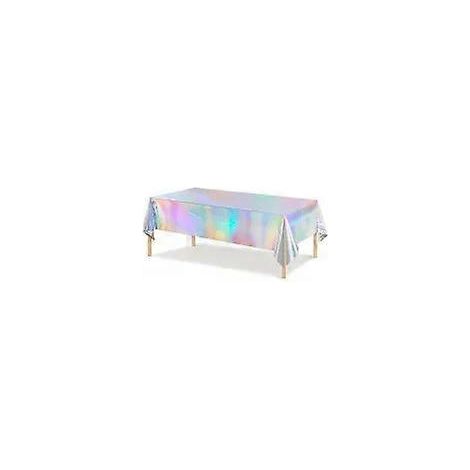 Nappe métallisée brillante pour décoration de Noël et d'anniversaire, nappe jetable irisée 137 x 183 cm, nappe en plastique holographique arc-en-ciel (1/2)