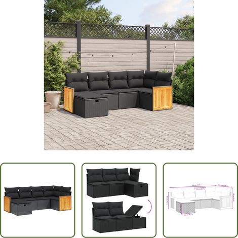 vidaXL Canapé d'angle -  Salon de jardin 6 pcs avec coussins noir résine tressée (1/5)