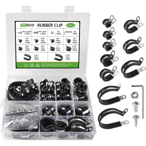 CYRILL –136pcs Collier de Fixation Caoutchouc P Clip Collier de Serrage Inox Colliers Durite Caoutchouc P Colliers de Serrage Métal Tuyau Pince Acier Inoxydable 6mm 8mm 10mm 13mm 16mm 19mm 25mm 32mm 3 (1/5)