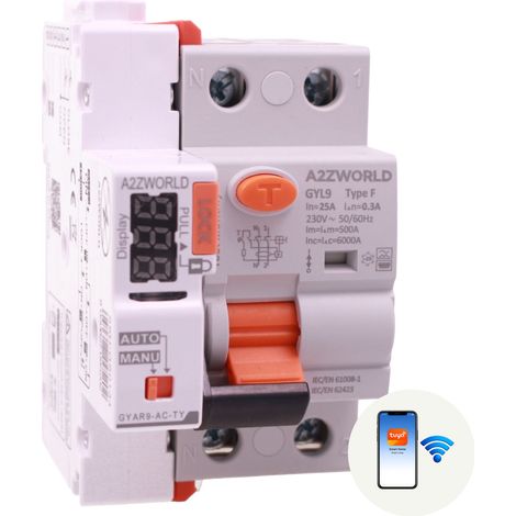 RCCB Interruttore Differenziale Puro WIFI Con Riarmo Automatico Tipo F 1P+N 3M 6000A 300mA AC 230V IP20 IEC61008-1 GYL9, Disponibili 16A 25A 32A 40A 63A (25A) (1/3)
