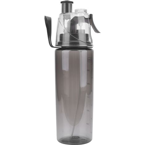 Tragbare, transparente 600-ml-Wasserflasche aus Kunststoff mit auslaufsicherer Sprühdüse (schwarz) (1/5)