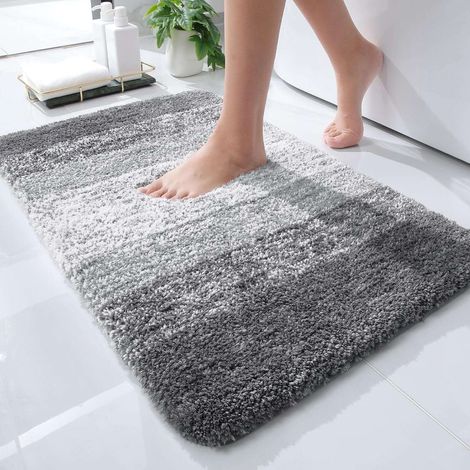 Tapis de bain 61 x 41 cm, tapis de bain en microfibre ultra-doux et absorbant, tapis de bain antidérapant en peluche, gris (1/5)