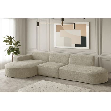 Ecksofa Designersofa PALMA in Stoff Ascot Champagne Ottomane Links (1/2)