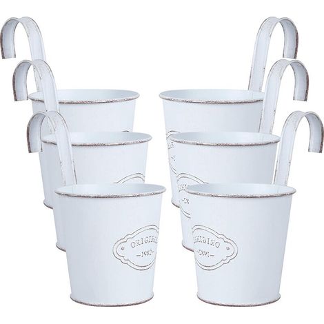 Flower Pots, Vintage Metal Hanging Flower Pots for Nursery, Fence, Balcony, Garden, Patio, Home Decor, 4 Inch Iron Plant Stand with Detachable Hook, Drainage Hole, 6PCS (1/5)
