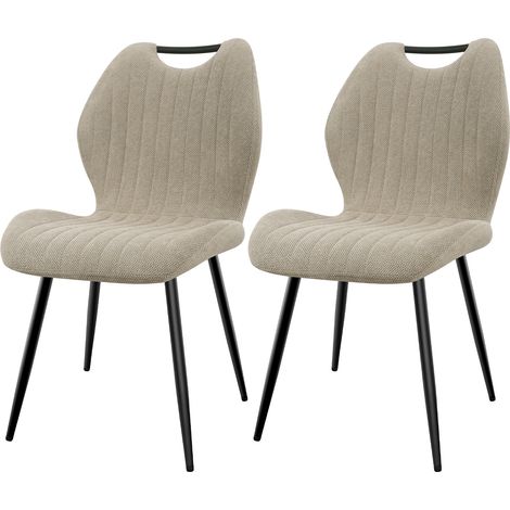 Lewe – Lot de 2 chaises de salle à manger – Dossier haut en tissu pelucheux – Pieds en métal antidérapants – Style scandinave kaki