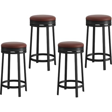 Tabouret de Bar - Lot de 4 - Noir - Pivotants 360° - Hauteur 62cm - Design Scandinave - MARRON (1/5)