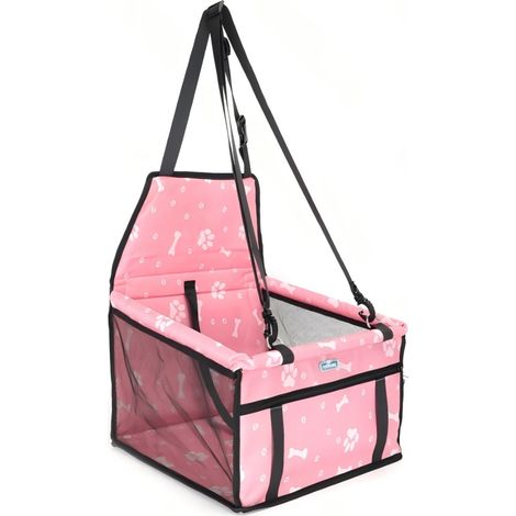 Siège de sécurité pour chiens et chats avec motif empreinte de patte, ventilé, comprend 1 crochet.