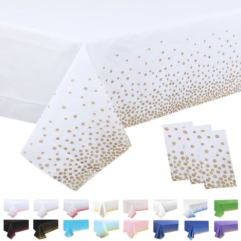 3 Pièces Nappe de Fête Blanc, Nappe en Plastique 137x274cm Couverture de Table de Confettis à Pois Roségold Nappe de Table de Fête Rectangulaire pour Décorations d'anniversaire Mariage Noël Halloween (1/5)